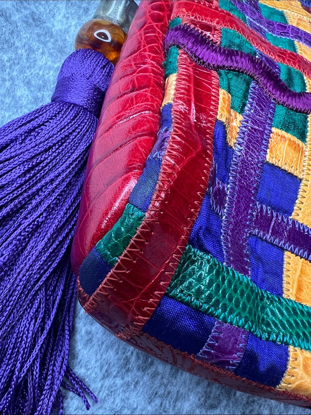 Sharif Multicolor Woven Crossbody Bag with Purple Tassel - Picture 10 of 11